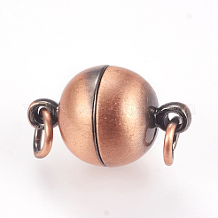 ループ付き真鍮製マグネットクラスプ  ラウンド  ブラッシング赤い銅  16.5x10mm  穴：2.5~3mm&nbsp;KK-E737-30R