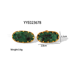 楕円形の合成ターコイズイヤリング  ステンレス製のスタッドのピアス  ゴールドカラー  11x20mm&nbsp;DI3316-2
