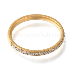 Ion Plating(IP) 304 Stainless Steel Micro Pave Clear Cubic Zirconia Finger Rings&nbsp;RJEW-B066-06G