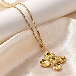 夏のビーチ 304 ステンレススチールペンダントロープチェーンネックレス 女性用  18KGP本金メッキ  花  14.76インチ（37.5cm）  ペンダント：32x29mm。&nbsp;STAS-Z108-01G-06