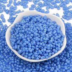 焼付塗装ガラスシードビーズ  ピーナッツ  コーンフラワーブルー  6x3.5x3mm  穴：1mm  約4500個/ポンド&nbsp;SEED-L011-09A-05