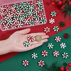 60個2色プラスチックビーズ  クリスマスキャンディデコレーション  ロリポップ付きフラットラウンド  ミックスカラー  23.5~24x6mm  穴：3mm  30個/カラー&nbsp;KY-UN0001-08
