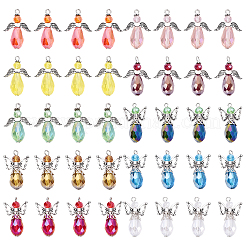 ガラスチャーム  合金パーツ  天使  ミックスカラー  30mm  穴：2mm  30個/セット&nbsp;PALLOY-YW00053