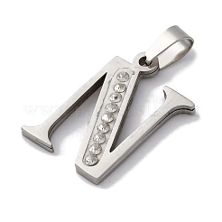 ステンレスペンダント201個  ラインストーン付き  文字L  文字N  25x20x2mm  穴：6x3mm&nbsp;STAS-Q342-53P-N