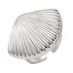 女性用真鍮カフ指輪  カドミウムフリー＆鉛フリー  プラチナ  シェル形状  3mm  内径：18mm&nbsp;RJEW-U033-09P-01