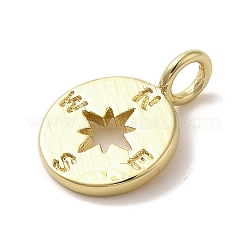 真鍮チャーム  コンパス付きのフラットラウンド  14KGP本金メッキ  17x12x1.5mm  穴：3.2mm&nbsp;KK-E091-12G