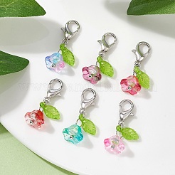 6 個の花と葉のアクリルペンダント装飾  合金製カニカン付き  プラチナ  24mm&nbsp;HJEW-JM01364-02