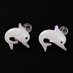 手作りランプワークペンダント  イルカのチャーム  ピンク  27~30x23~25mm  穴：3~4mm&nbsp;LAMP-A002-C02