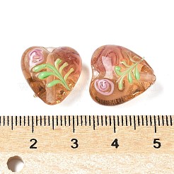 手作りの透明ランプワークビーズ  花とハート  バリーウッド  14.5~15x15~15.5x9~10mm  穴：2mm&nbsp;BLOW-D300-07H
