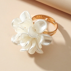 アクリルフラワー指輪  女性用金属製調節可能リング  ホワイト  usサイズ8（18.1mm）&nbsp;PW-WG79C3E-01