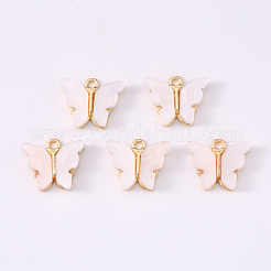 合金アクリルパーツ  蝶  ライトゴールド  フローラルホワイト  14x16.5x3mm  穴：1.6mm&nbsp;ENAM-R136-01K