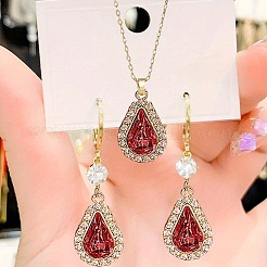 合金ラインストーンティアドロップペンダントネックレス＆イヤリングセット（女性用）  レッド  ネックレス：450ミリメートル&nbsp;FS-WG460D0-01