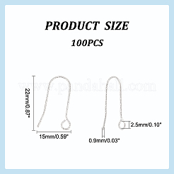 316ステンレススチールピアスフック100個  水平ループ付き  ステンレス鋼色  22x15x0.9mm  19ゲージ  穴：2.5mm&nbsp;STAS-UN0041-94