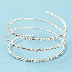 鉄合金ラインストーン多層バングル  3つのループ  動かせないビーズで終わる  銀  0.2~3.7cm  内径：2-1/4インチ（5.6cm）&nbsp;BJEW-B052-03S