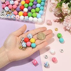 DIYビーズキット  72個14色  シリコンビーズ  3色合金ラインストーンスペーサービーズ30個  ミックスカラー  14~15mm&nbsp;FIND-YW0012-20