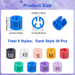 270個 9色 プラスチック 衣類 ズボン サイズ マーカー  コラム  ミックスカラー  12x10mm  スロット：1.5mm  30個/カラー&nbsp;KY-GF0001-58