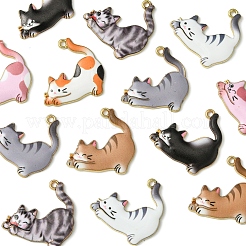 14本7色ラックメッキ合金エナメルペンダント  ゴールドカラー  猫のチャーム  ミックスカラー  25x25x2mm  穴：2mm  2個/カラー&nbsp;FIND-FS0003-03