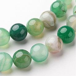 天然石縞瑪瑙/バンデットアゲートビーズ連売り  ラウンド  染め＆加熱  シーグリーン  8mm  穴：1mm  約48個/連  14.1インチ&nbsp;G-D845-01D-8mm