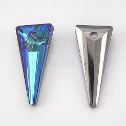 K9ガラスラインストーンチャーム  三角形  バミューダブルー  18x8x4mm  穴：1.6mm&nbsp;X-RGLA-T148-11A