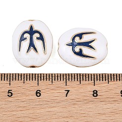 真鍮製エナメルビーズ  鳥の模様を持つオーバル  18KGP本金メッキ  ダークブルー  18x15x7.5mm  穴：1.8mm&nbsp;KK-CBA7BFE-01G-02