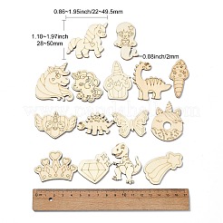 未完成の木の切り欠き  DIYクラフト用品  混合図形  フローラルホワイト  2.8~5x2.2~4.95x0.2cm  約100個/セット&nbsp;WOOD-CJC0001-17