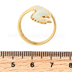 海をテーマにした304ステンレススチールとエナメルのカフリング（女性用）  18KGP本金メッキ  タツノオトシゴ  34.5mm  usサイズ7 1/4(17.5mm)&nbsp;RJEW-F192-01B-G