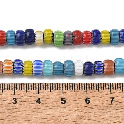 手作りのミルフィオーリ ランプワーク ビーズ  ロンデル  ミックスカラー  6~8x4~5mm  穴：1.4~1.6mm  約98個/連  15.67''（39.8センチメートル）&nbsp;LAMP-D009-01B