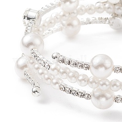 Crystal Rhinestone Tennis Wrap Cuff Bangle with Imitation Pearl Beaded&nbsp;BJEW-XCP0001-07