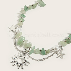 Fashionable Zinc Alloy Sun Star Pendant Natural Green Aventurine Chip Beaded Necklaces&nbsp;FS-WG24785-01