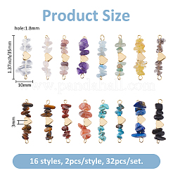32Pcs 16 Styles Natural Mixed Gemstone Chip Connector Charms&nbsp;PALLOY-FH00095