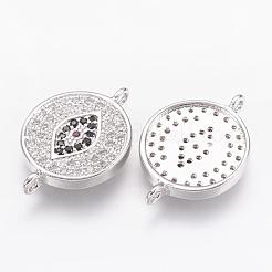真鍮製マイクロパヴェキュービックジルコニアコネクター  フラットラウンド  プラチナ  19x13x2mm  穴：1mm&nbsp;ZIRC-G111-10P