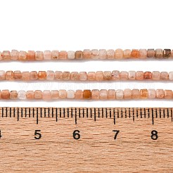 天然石ピーチ色ムーンストーンビーズ連売り  ファセットテーブルカットキューブ  2x2x2mm  穴：0.6mm  約175個/連  15.35''（39センチメートル）&nbsp;G-RM250104-A3