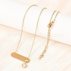 304 Stainless Steel Crystal Rhinestone Long Oval with Flat Round Pendant Necklaces&nbsp;NJEW-H093-08G