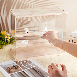 アクリルディスプレイフレーム  人形ディスプレイボックス  木で  長方形  バリーウッド  18x32x26.4cm  3層はしご&nbsp;DOLL-OC0001-03