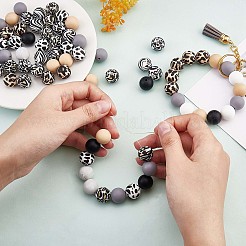 100Pcs 15mm Silicone Beads Cow Print Zebra Print Leopard Print Animal Print Silicone Beads Bulk for Keychain Bracelet Necklace DIY Crafting Making&nbsp;JX311A
