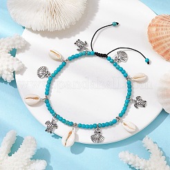Natural Shell & Alloy Tortoise Charm Anklet&nbsp;AJEW-TA00022