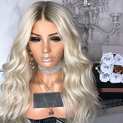 長いかつら  女性のセクシーなオンブルパーティーの巻き毛  合成かつら  耐熱高温繊維  ブロンド  25.6インチ（65cm）&nbsp;OHAR-L010-012