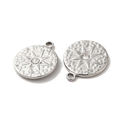 304ステンレスペンダント  クリスタルラインストーン付き  フラットラウンドのチャーム  ステンレス鋼色  20x17x2.5mm  穴：2.5mm&nbsp;STAS-Q001-22P