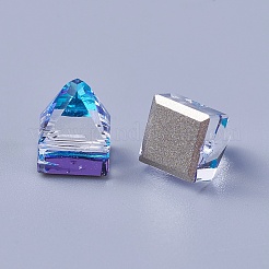 フラットバックk9ガラスラインストーンチャーム  バックメッキ  ピラミッド  多面カット  ミックスカラー  9~10x7x7mm  穴：1.2mm&nbsp;RGLA-F062-B
