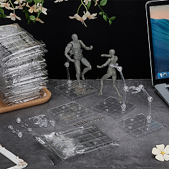 四角いベース付きプラスチック製アクションフィギュアディスプレイホルダー  人形型玩具サポートスタンド用品用  透明  8.1x8.1x11.5cm&nbsp;ODIS-WH0043-212A