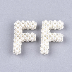 手作りのABS樹脂の模造パールの編みビーズ  文字L  文字.f  33x20x7~8mm&nbsp;FIND-T039-18-F