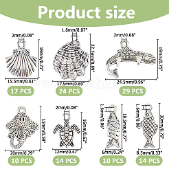 93pcs7スタイルチベットスタイルアロイペンダント  鉛フリー＆カドミウムフリー  混合図形  アンティークシルバー  15~22.5x8.5~24.5x2~4mm  穴：1.6~2mm&nbsp;FIND-HS0001-87