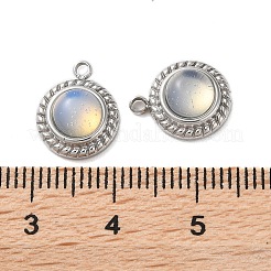オパライトの半円形チャーム  304ステンレススチール製金具付き  ステンレス鋼色  12.5x10.5x5.5mm  穴：1.5mm&nbsp;STAS-L022-399P-03
