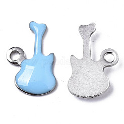 ステンレススチールエナメルチャーム201個  ギター  ステンレス鋼色  ライトスカイブルー  15x9x2mm  穴：1.6mm&nbsp;X-STAS-N088-15F