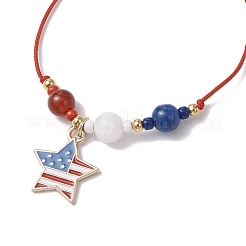 Independence Day Natural Carnelian & White Jade & Dyed Yellow Jade Gemstone Round Beads Braided Bracelets&nbsp;BJEW-MZ00178-02