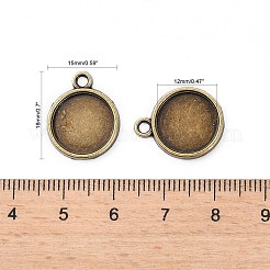 フラットラウンド合金のペンダントカボションのセッティング  プレーンエッジベゼルカップ  カドミウムフリー＆ニッケルフリー＆鉛フリー  アンティークブロンズ  トレイ：12mm  18x15x2mm  穴：1mm&nbsp;X-PALLOY-N0088-38AB-NF