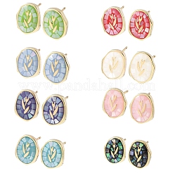 Brass Enamel Oval Stud Earrings&nbsp;EJEW-I322-04G