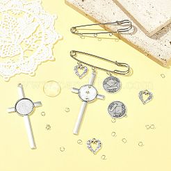 鉄キルトピンブローチパーツ  合金ペンダント3個付き  15個オープン丸カン  3個の合金ペンダント  合金クロスペンダントカボションセッティング3個  3個のガラスカボション  プラチナ  75mm  穴：3mm&nbsp;DIY-FS0009-47