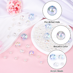 100g4スタイルの透明アクリルビーズ  ABカラーメッキ  ラウンド  クリアAB  8~20x7~19mm  穴：2~3mm  25g /スタイル&nbsp;MACR-YW0003-42