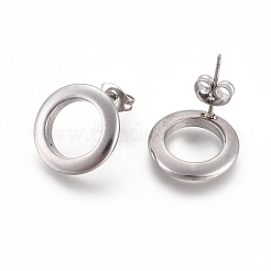 304ステンレススチールスタッドピアス  低刺激性のイヤリング  耳ナッツ  リング  ミックスカラー  15x2.5mm  ピン：0.6mm  6のペア/カード&nbsp;EJEW-I235-07B